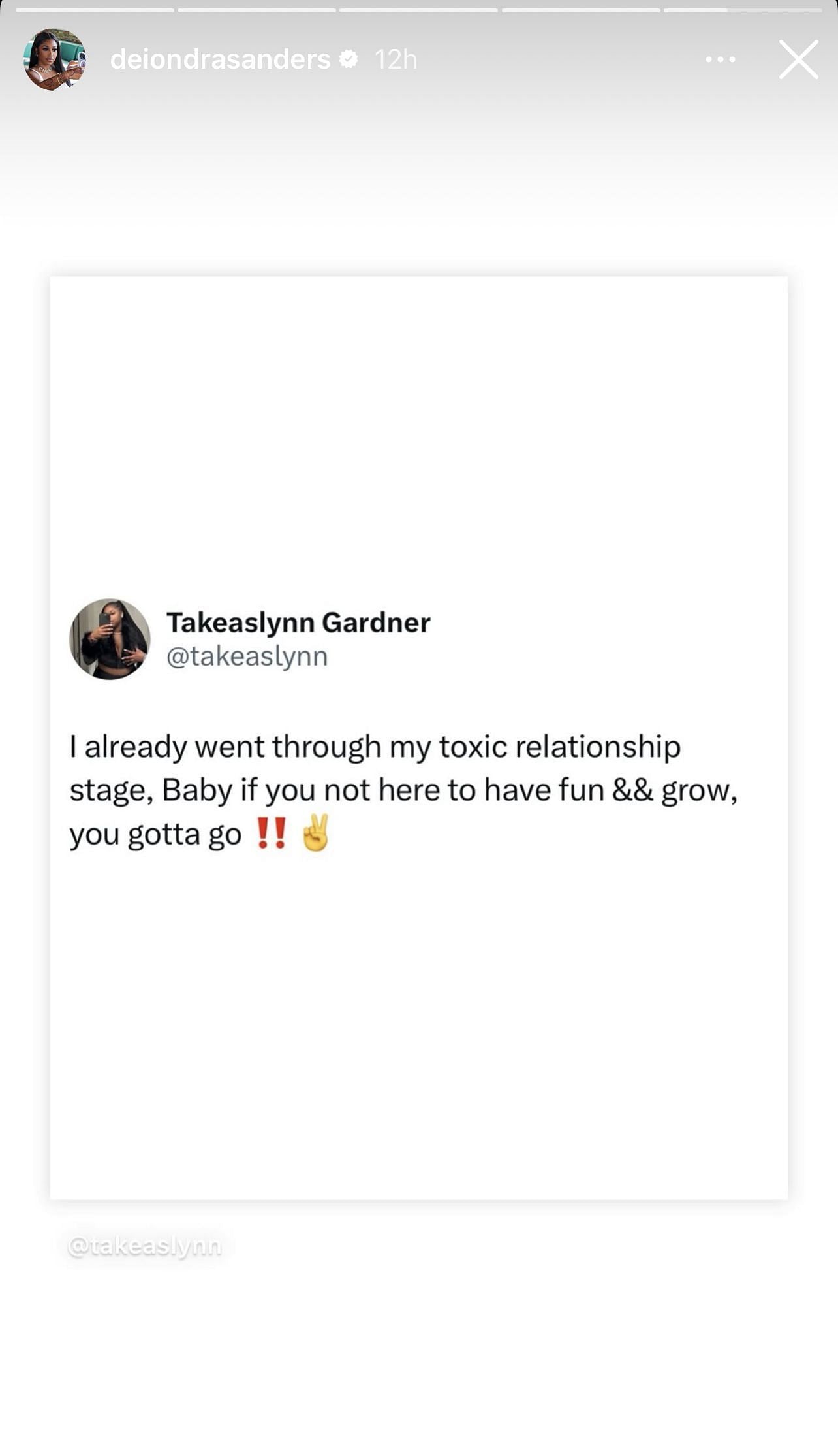 Instagram story (image credit: instagram/deiondrasanders)